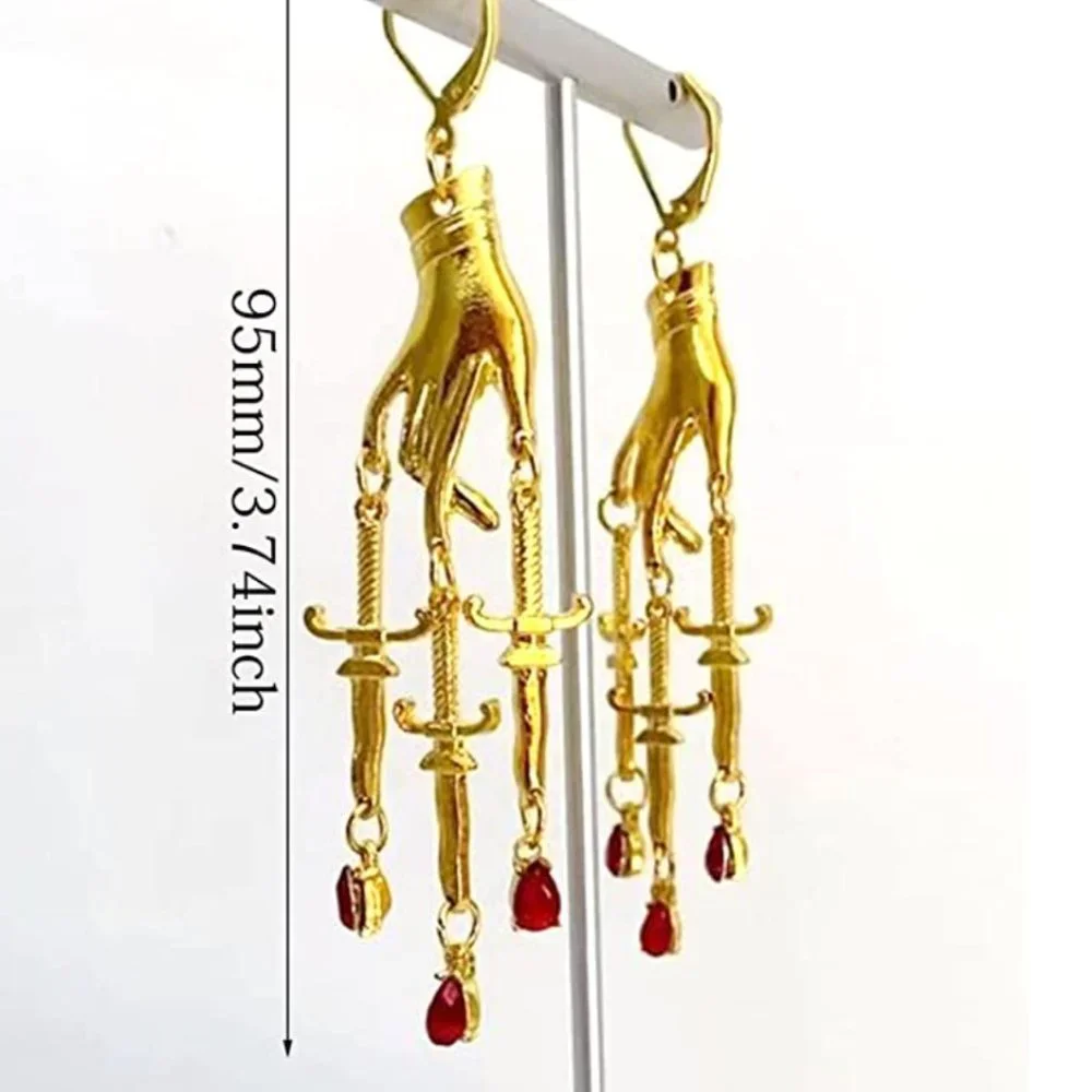 Gold Hand Dangle Earrings - Picture 4 of 4